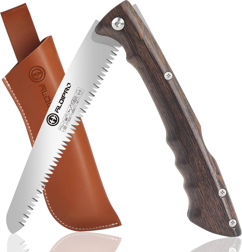 ALDIPRO 7" Professional Folding Hand Saw - SK5 High Carbon Steel Blade, Ergonomic Wenge Wood Handle, Leather Sheath | Survival Saw for Camping, Bushcraft, Pruning & Tree Trimming with Secure Lock - Image 1